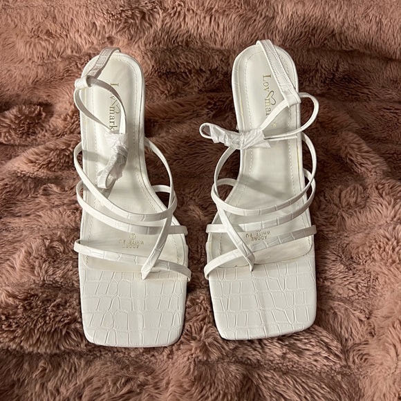 White Square Toe Strappy Heel - Picture 2 of 5